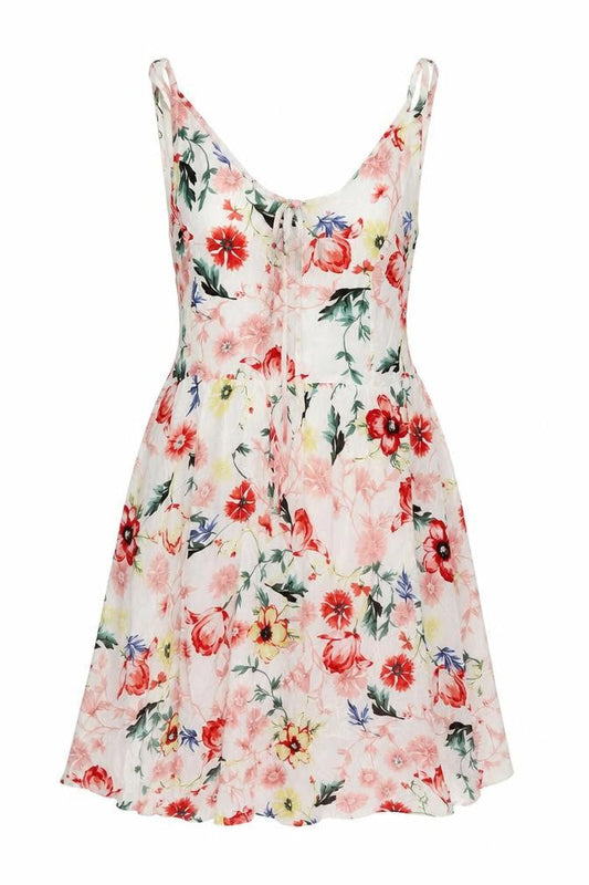 Front view of Jaqueline deYong women’s white floral fit & flare, size UK 6