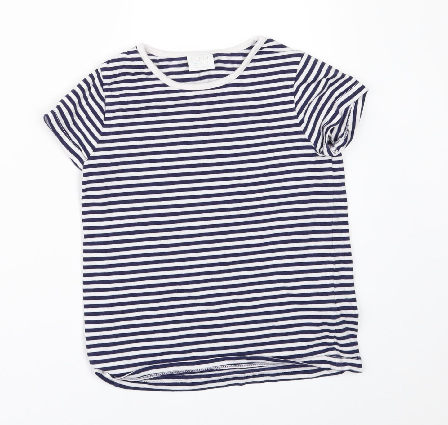 F&F Girls White Striped  Basic T-Shirt Size 5-6 Years
