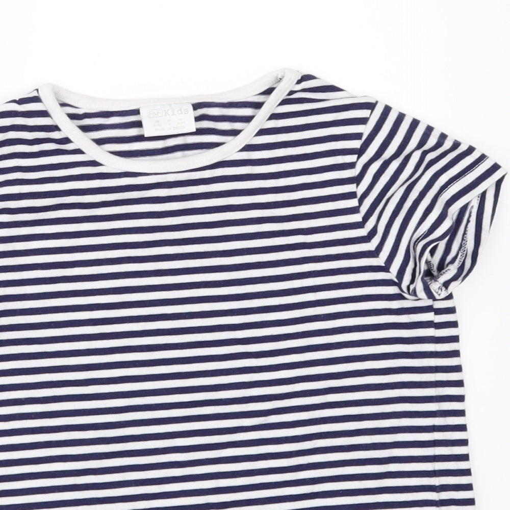 F&F Girls White Striped  Basic T-Shirt Size 5-6 Years