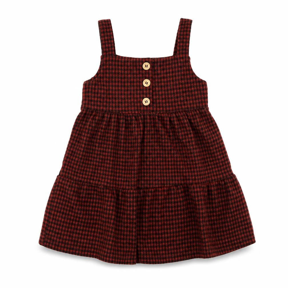 Front view of George girls’ brown check fit & flare, size 18-24, months