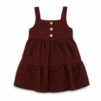 Front view of George girls’ brown check fit & flare, size 18-24, months