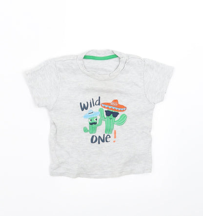 Primark Boys Grey   Basic T-Shirt Size 9-12 Months  - wild one