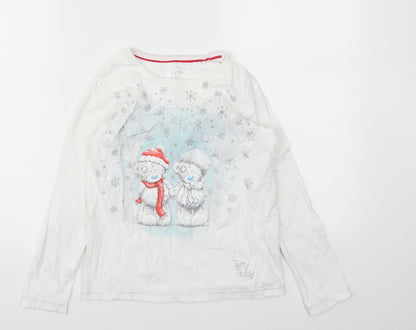 M&S Girls White Animal Print  Basic T-Shirt Size 9-10 Years