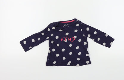 FRED&FLO Girls Blue Spotted  Basic T-Shirt Size 0-3 Months