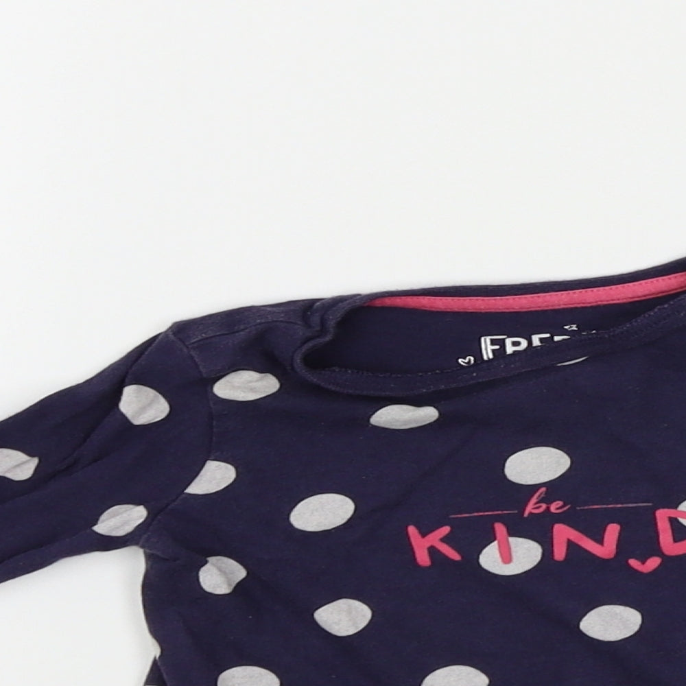 FRED&FLO Girls Blue Spotted  Basic T-Shirt Size 0-3 Months