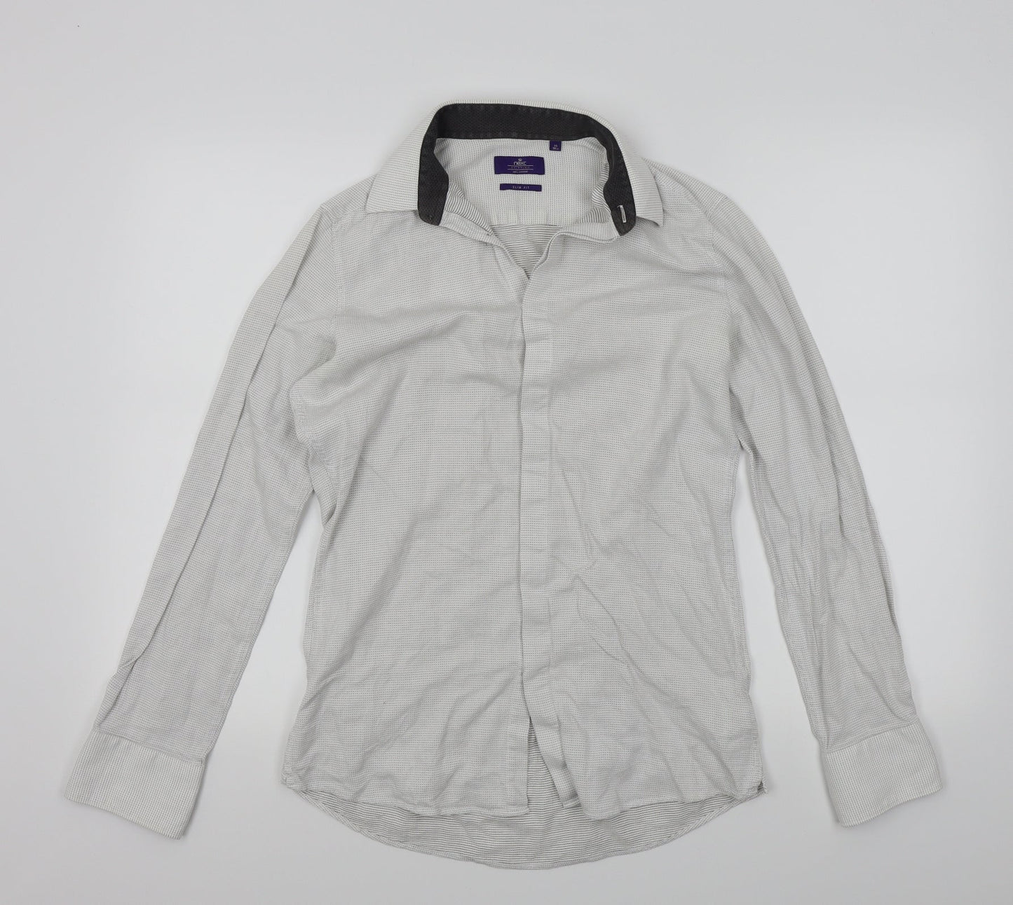 Mens UK Size 15 NEXT White  Button-Up Long Sleeve Casual Shirt