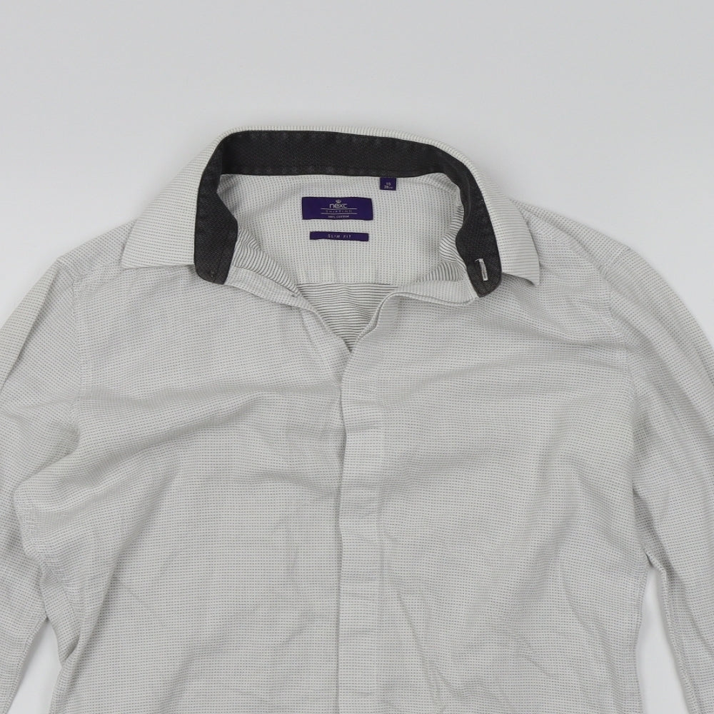 Mens UK Size 15 NEXT White  Button-Up Long Sleeve Casual Shirt