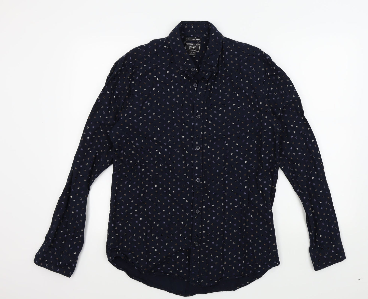 F&F Mens Blue Geometric   Button-Up Size M