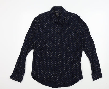 F&F Mens Blue Geometric   Button-Up Size M