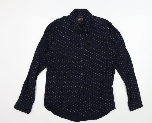 F&F Mens Blue Geometric   Button-Up Size M