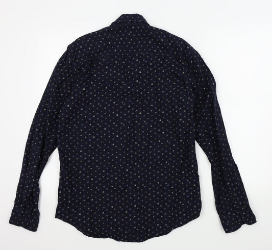 F&F Mens Blue Geometric   Button-Up Size M