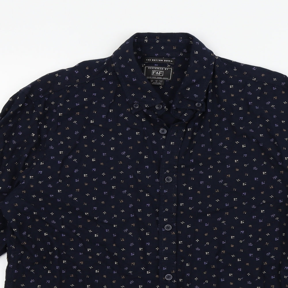 F&F Mens Blue Geometric   Button-Up Size M