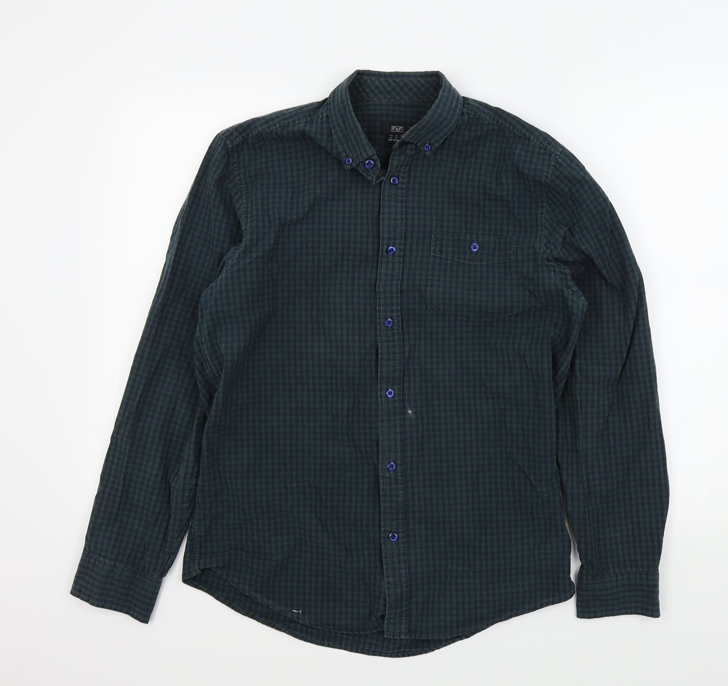 F&F Mens Green Check   Button-Up Size M