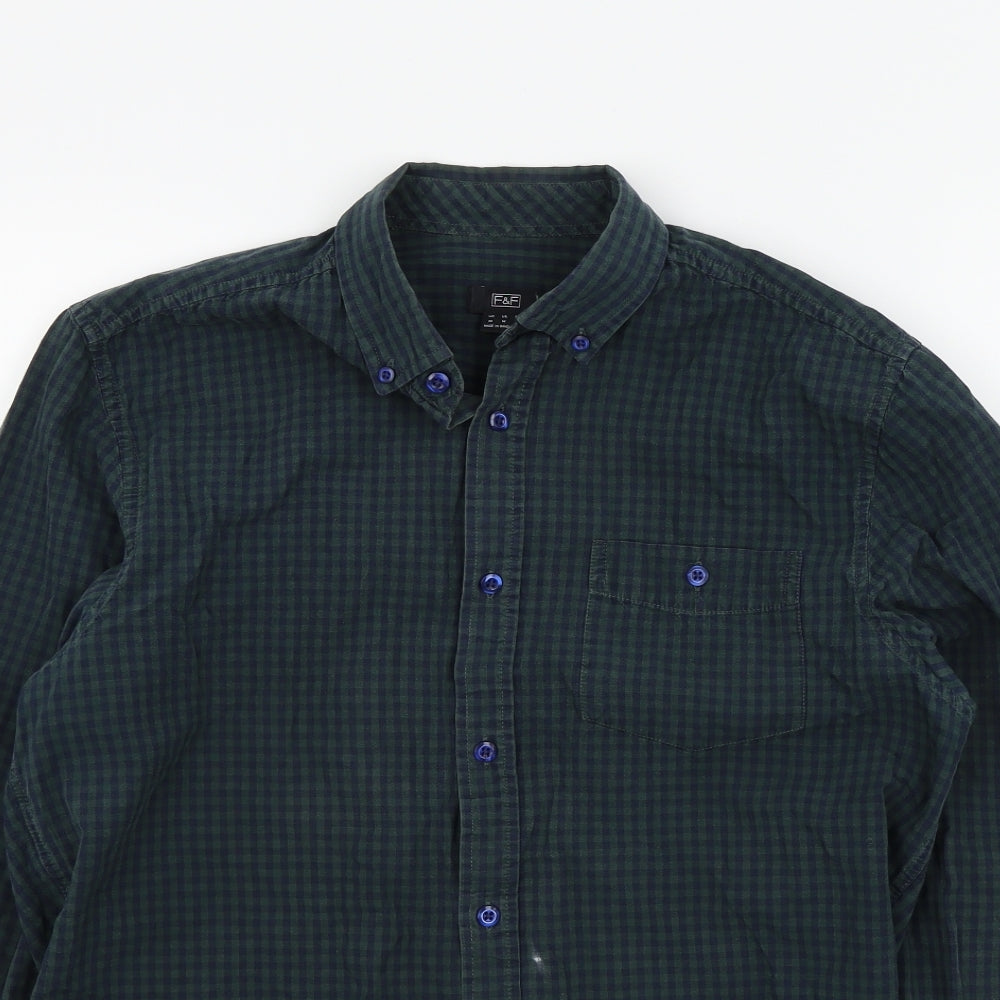 F&F Mens Green Check   Button-Up Size M