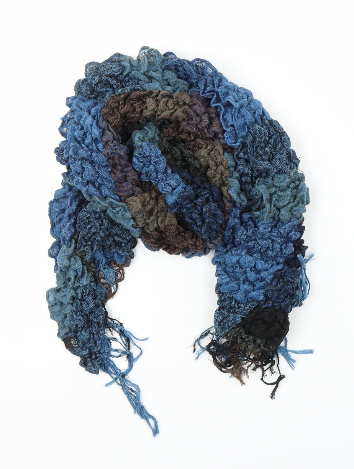 Front view of Preworn unisex blue check scarf