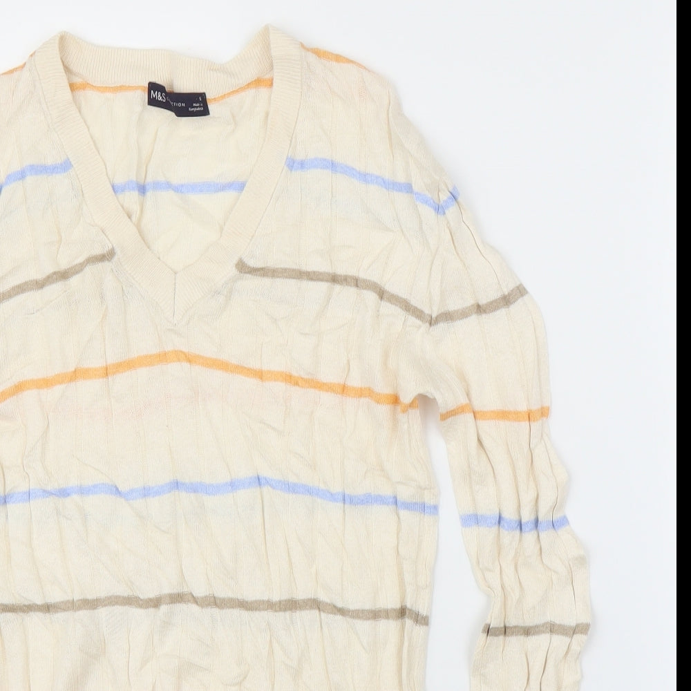 Marks & Spencer Womens Beige Striped  Pullover Jumper Size S