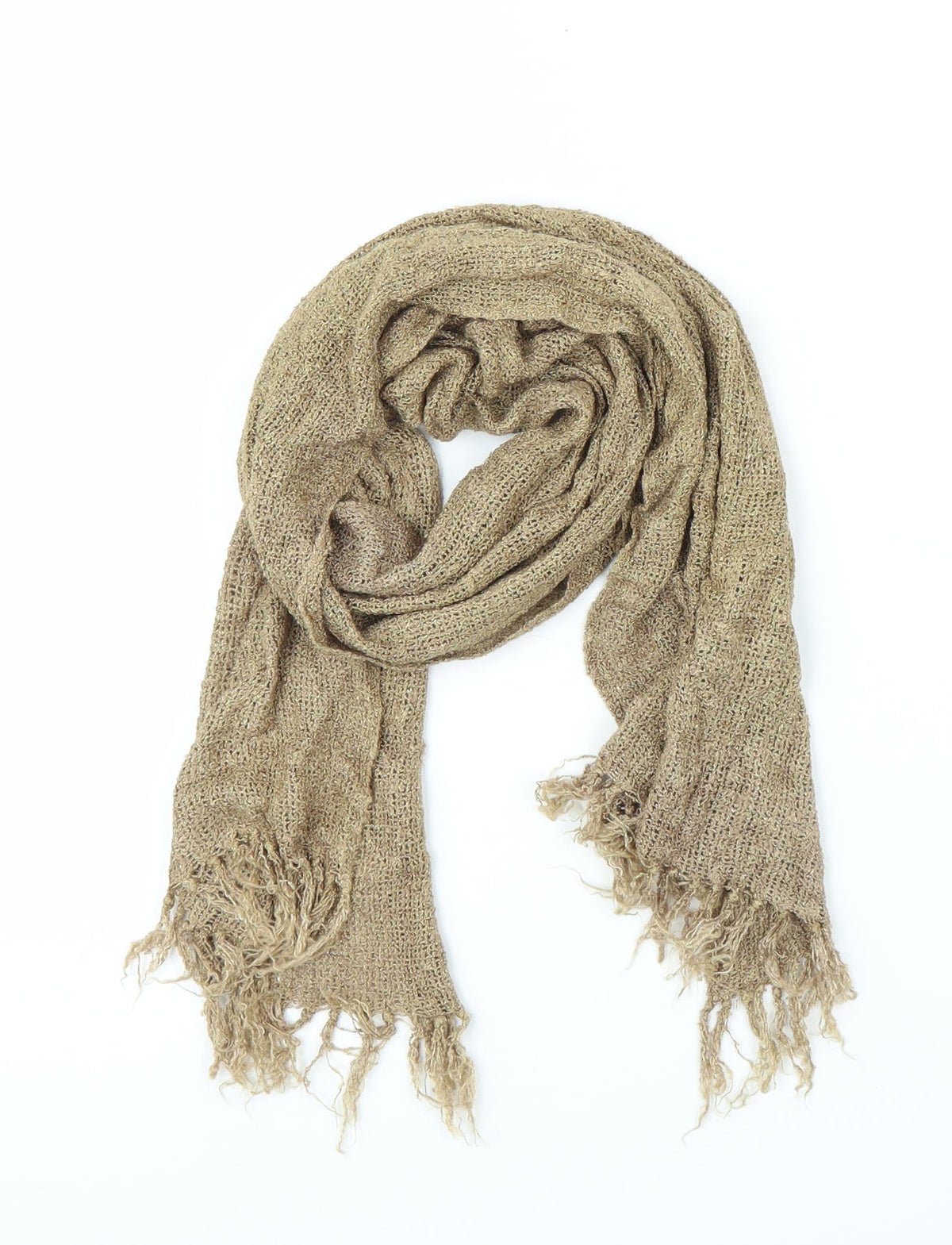 Front view of Preworn unisex gold scarf