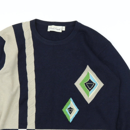 Clara Giehl Womens Blue Argyle/Diamond  Pullover Jumper Size 12