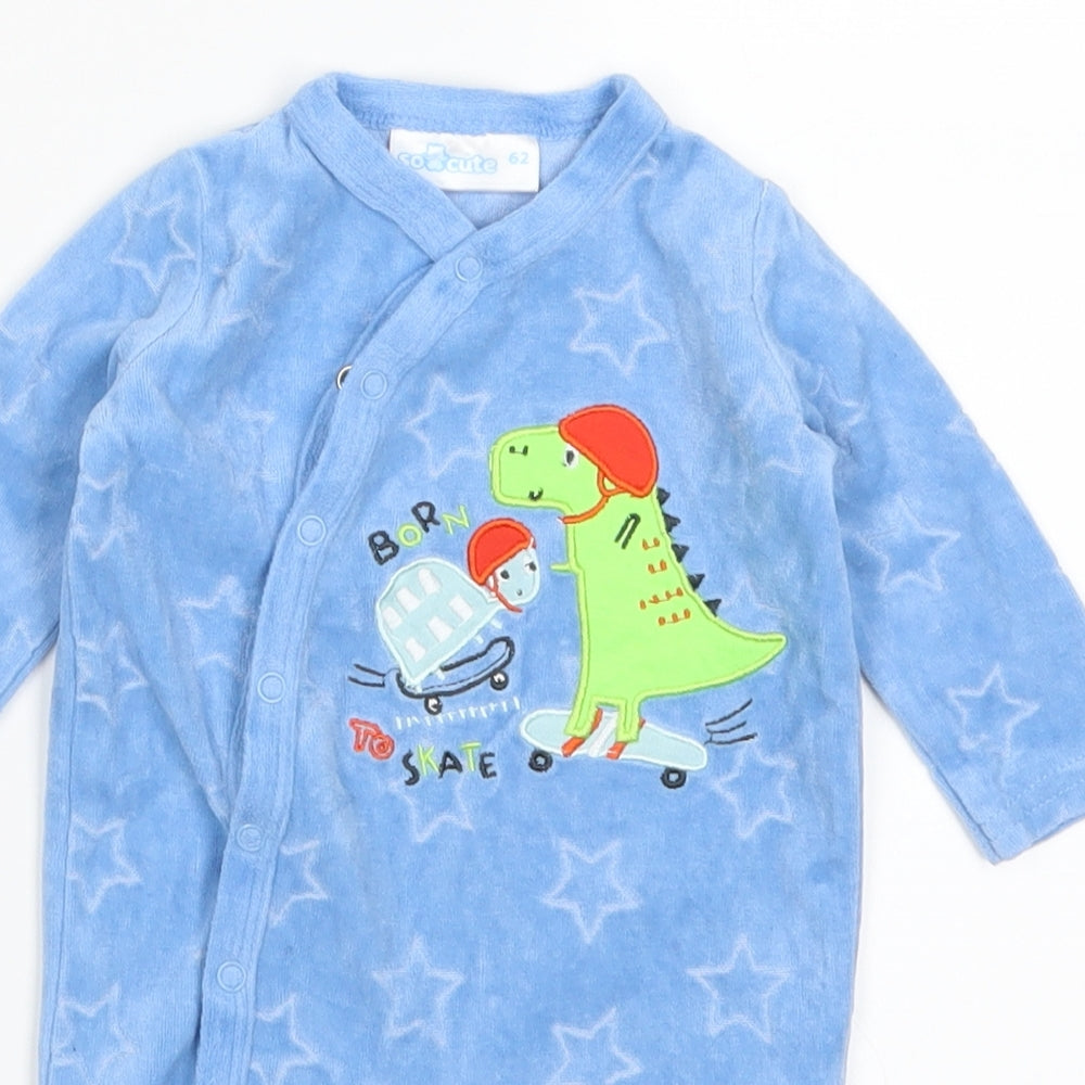 So Cute Boys Blue Solid  Babydoll Bodysuit Size 0-3 Months  - Skateboarding Dinosaur