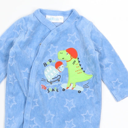 So Cute Boys Blue Solid  Babydoll Bodysuit Size 0-3 Months  - Skateboarding Dinosaur