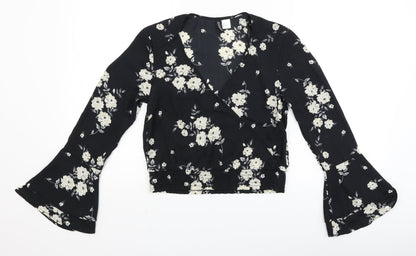 Womens UK Size 4 Divided Black Cropped Blouse