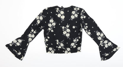 Womens UK Size 4 Divided Black Cropped Blouse