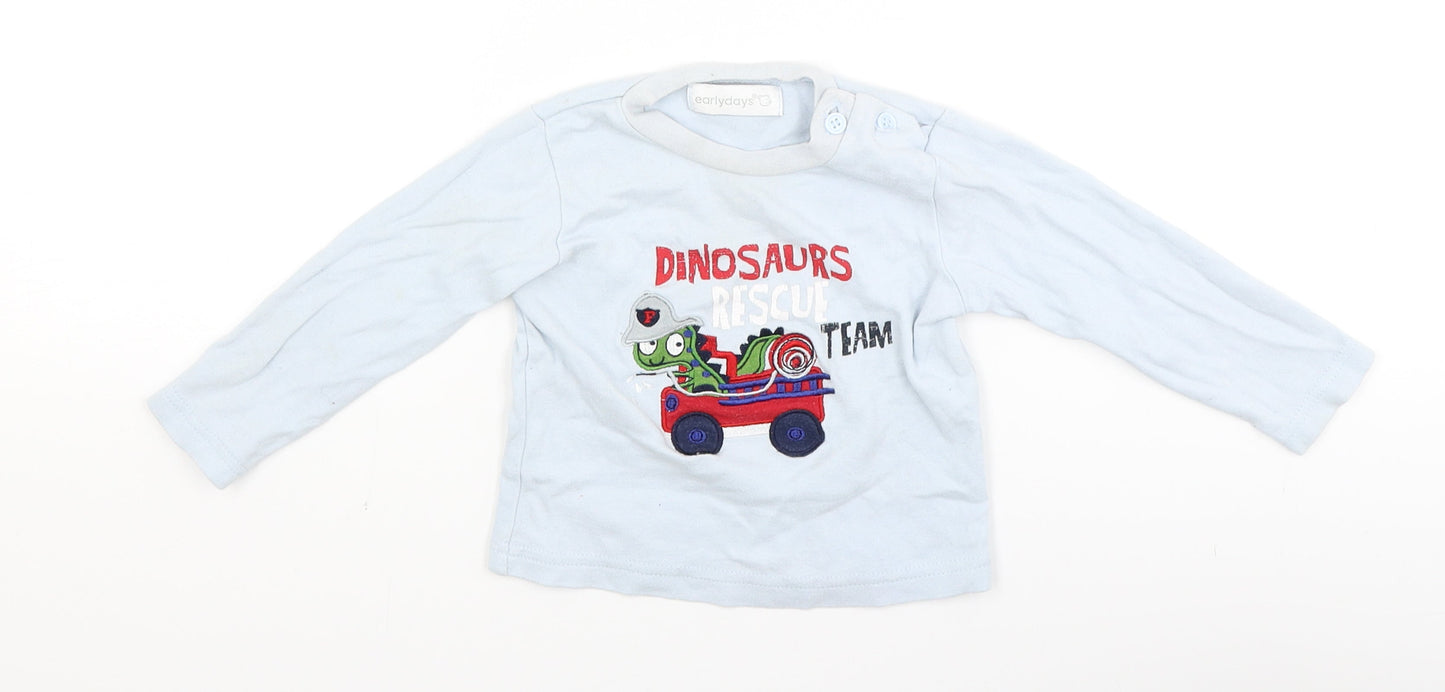 Early Days Baby Blue   Basic T-Shirt Size 12 Months  - dinosaur rescue team