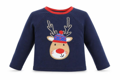 George Baby Blue   Basic T-Shirt Size 9-12 Months  - reindeer