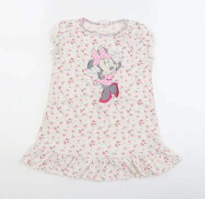 Disney Girls White Floral  T-Shirt Dress  Size 2-3 Years  - minnie mouse
