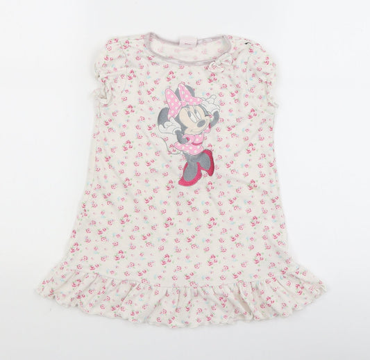 Disney Girls White Floral  T-Shirt Dress  Size 2-3 Years  - minnie mouse