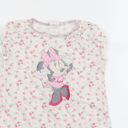 Disney Girls White Floral  T-Shirt Dress  Size 2-3 Years  - minnie mouse
