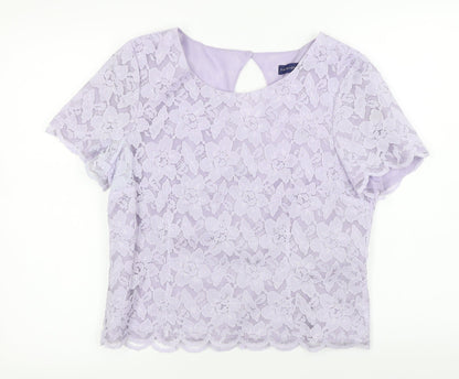 Womens UK Size 14 Fashion Purple Basic T-Shirt