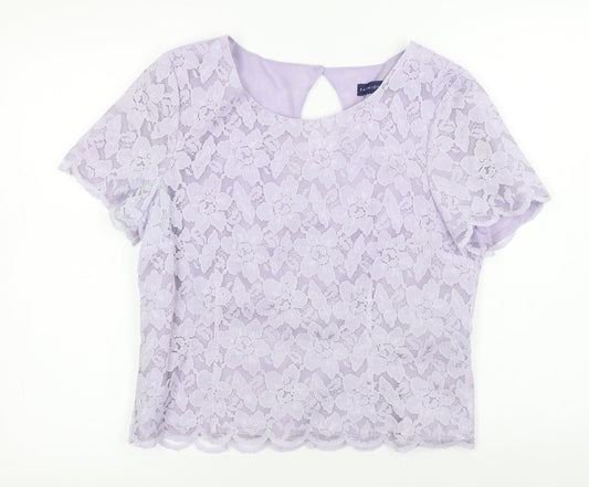Womens UK Size 14 Fashion Purple Basic T-Shirt