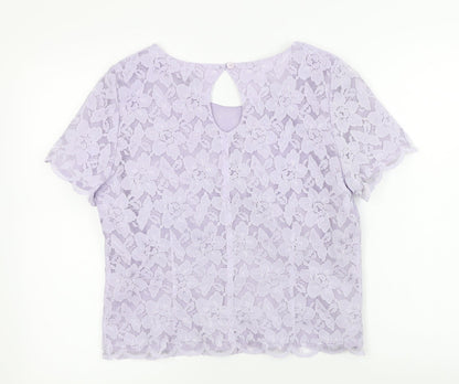 Womens UK Size 14 Fashion Purple Basic T-Shirt