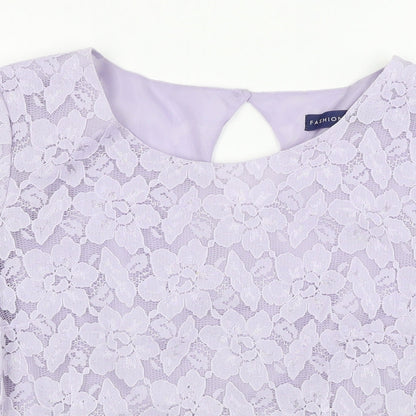 Womens UK Size 14 Fashion Purple Basic T-Shirt