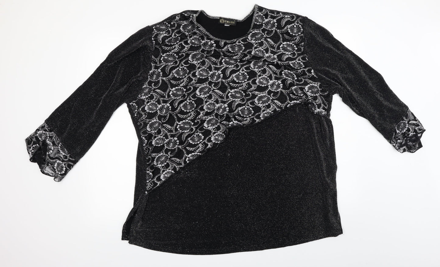 emark Womens Black Geometric  Basic Blouse Size 3XL