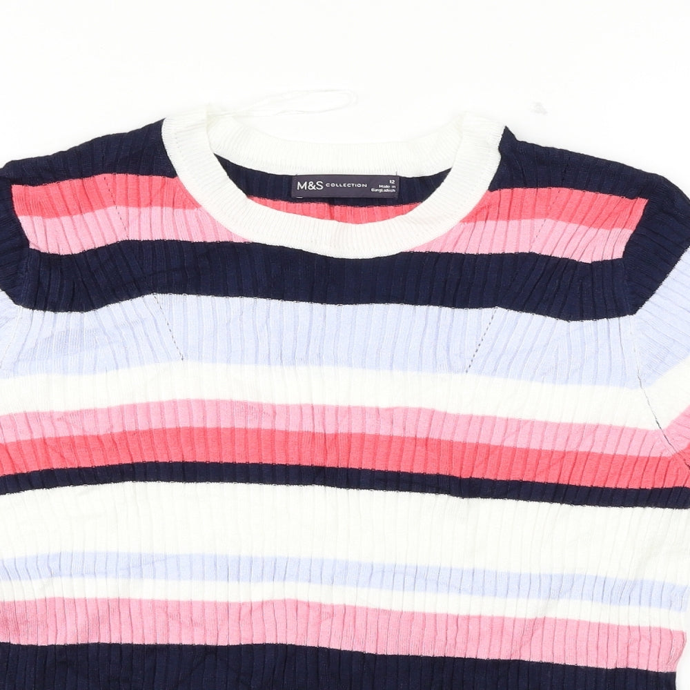 Marks and Spencer Womens White Striped  Pullover Jumper Size 12