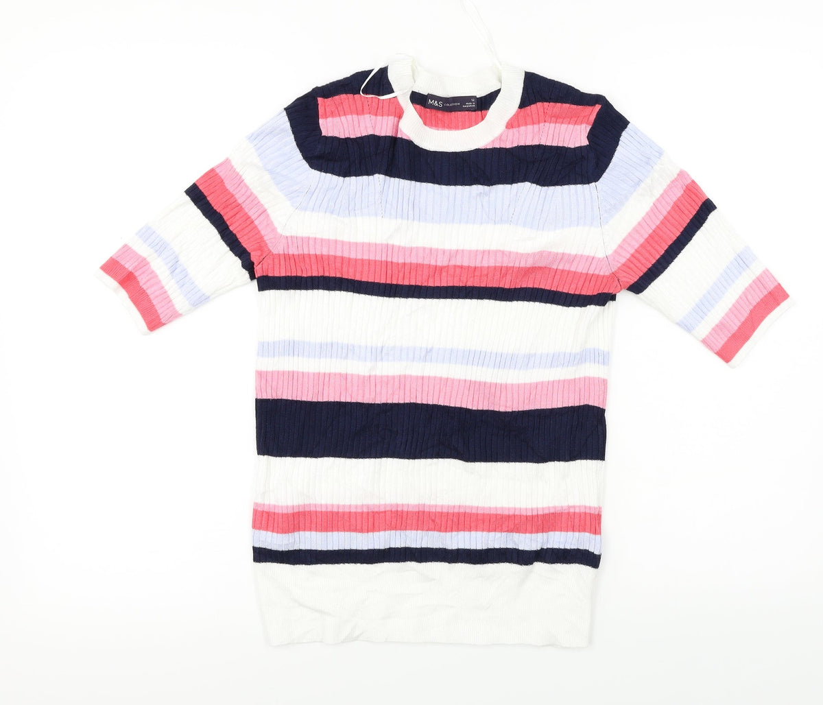 Marks & Spencer  Womens White Striped  Pullover Jumper Size 12
