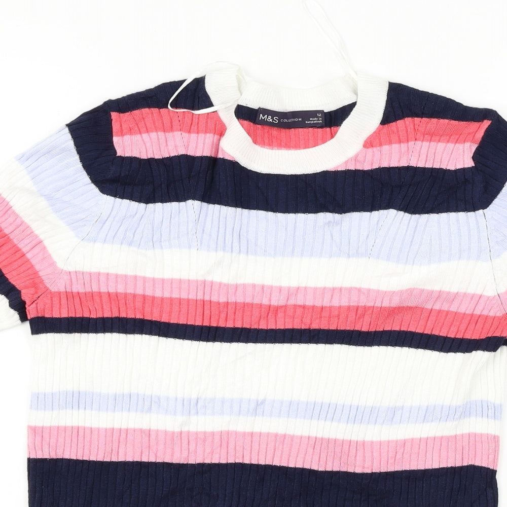 Marks & Spencer  Womens White Striped  Pullover Jumper Size 12