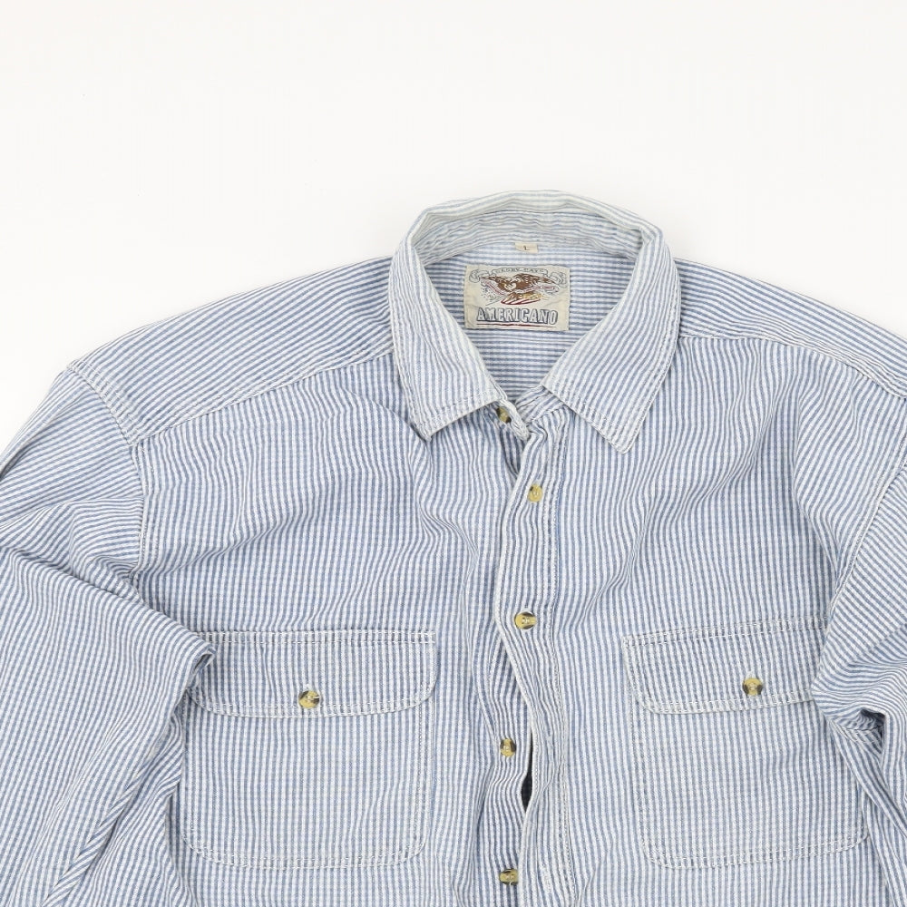 Americano Mens Blue Striped   Button-Up Size L