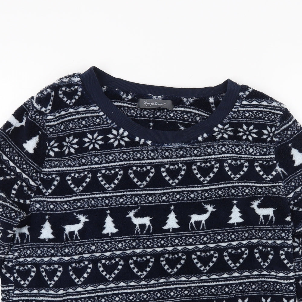Love to lounge Womens Blue Solid Fleece Top Pyjama Top Size XS  - Reindeer