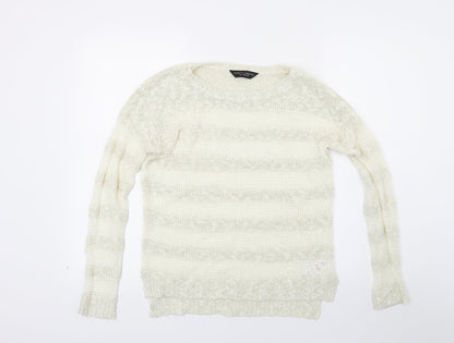 Dorothy Perkins Womens White Striped Knit Pullover Jumper Size 8