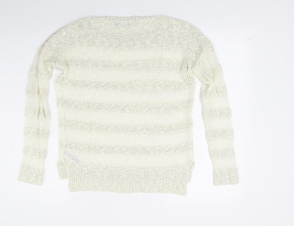 Dorothy Perkins Womens White Striped Knit Pullover Jumper Size 8