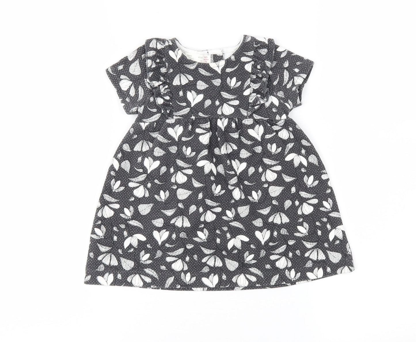Zara Girls Grey Floral  Fit & Flare  Size 6-9 Months
