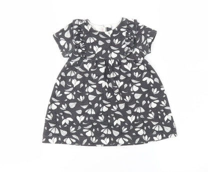 Zara Girls Grey Floral  Fit & Flare  Size 6-9 Months