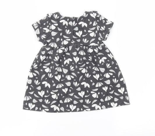 Zara Girls Grey Floral  Fit & Flare  Size 6-9 Months