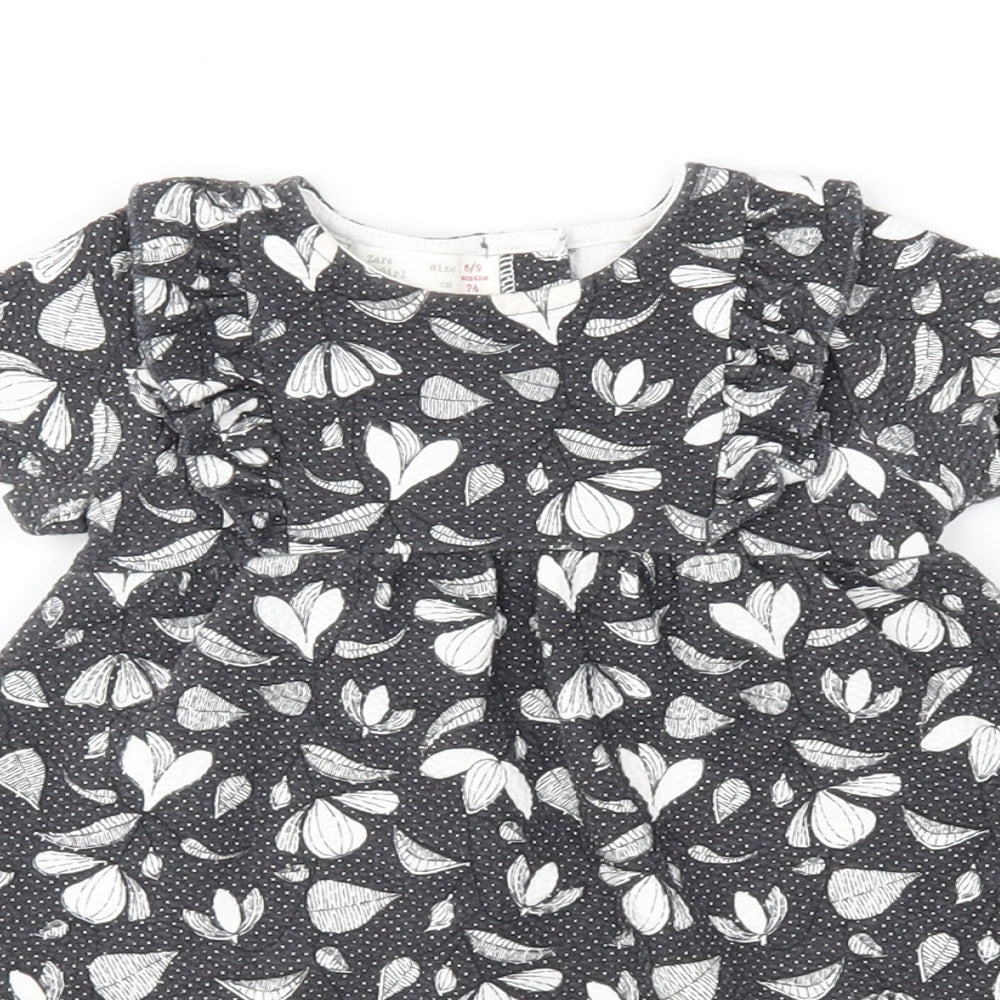 Zara Girls Grey Floral  Fit & Flare  Size 6-9 Months
