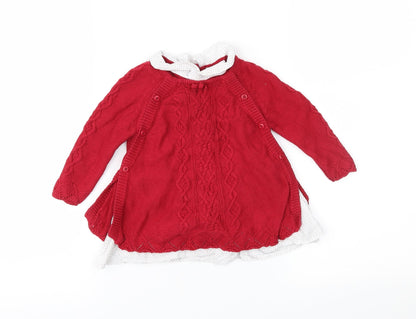 Shabby Chic Girls Red Polka Dot Knit Jumper Dress  Size 3-6 Months  - Cable Knit