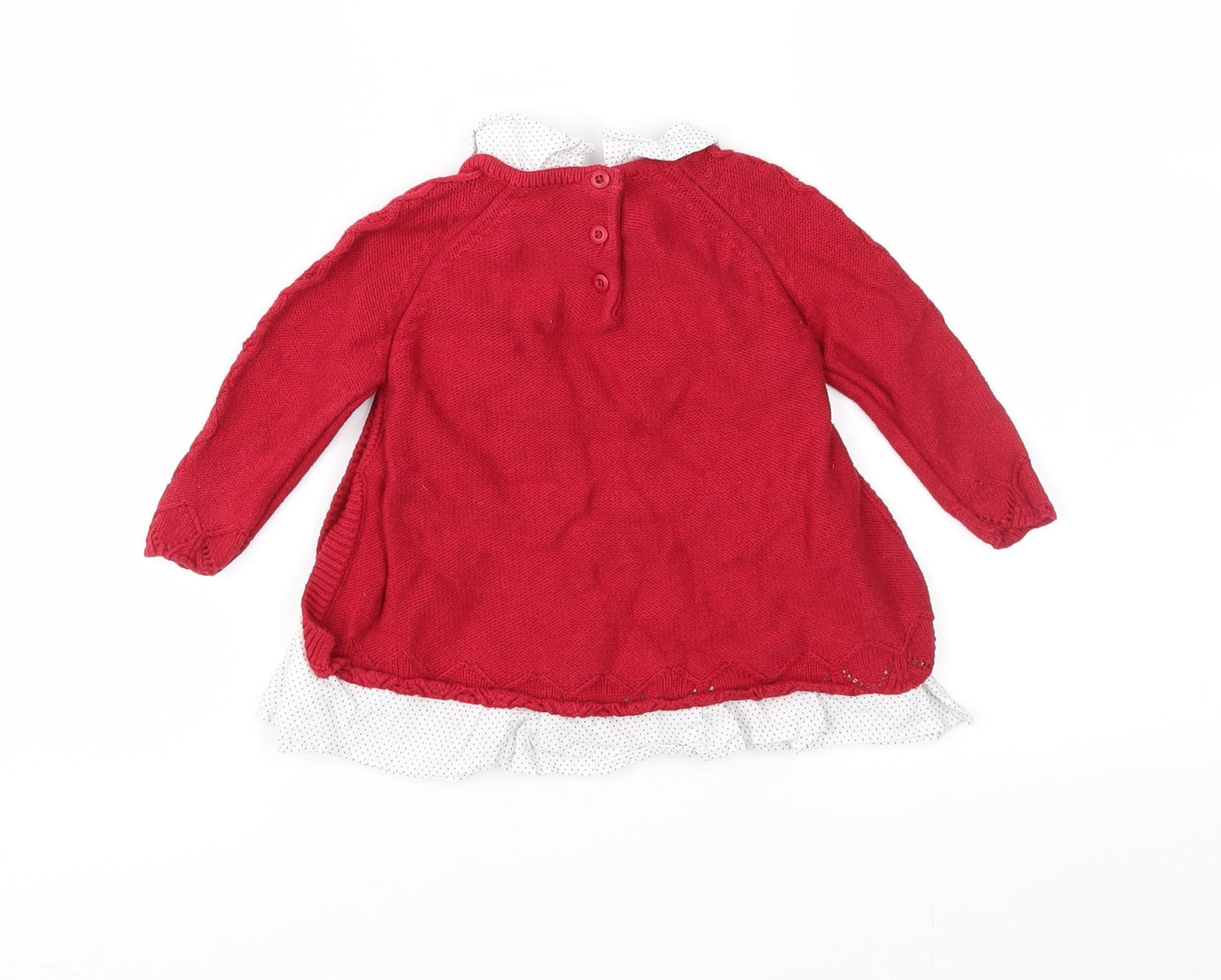 Shabby Chic Girls Red Polka Dot Knit Jumper Dress  Size 3-6 Months  - Cable Knit