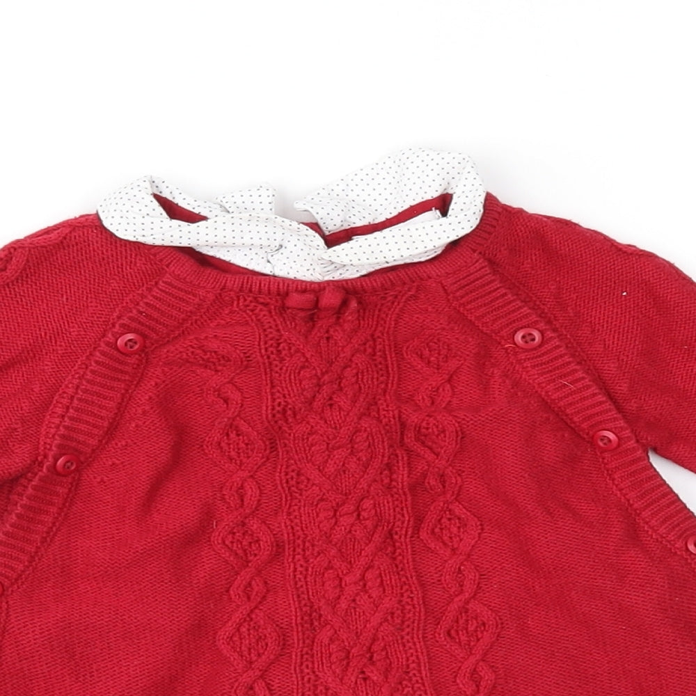 Shabby Chic Girls Red Polka Dot Knit Jumper Dress  Size 3-6 Months  - Cable Knit